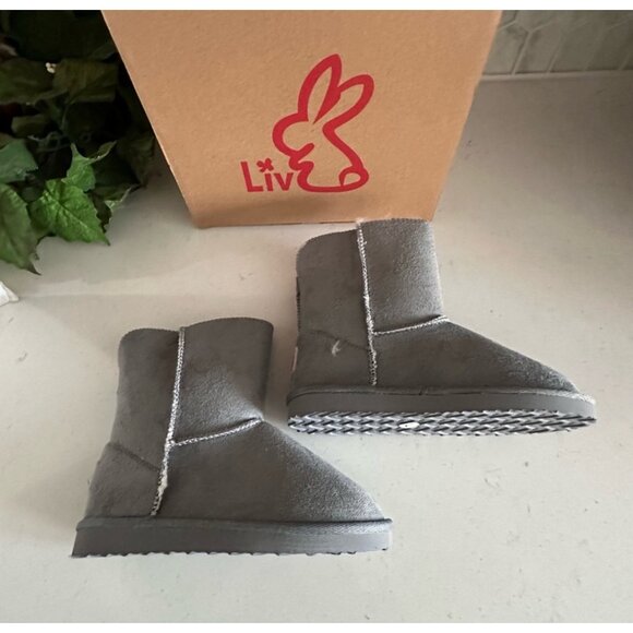 Liv Boots LV888 Gray Shearling-Lined Suede Ankle Boots For Kids Size L - Picture 6 of 9
